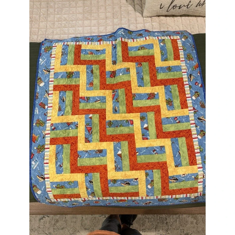 Handmade 36 X 36 Quilts For Kids Quilt Camping Motif Cotton Bold Bright Colors